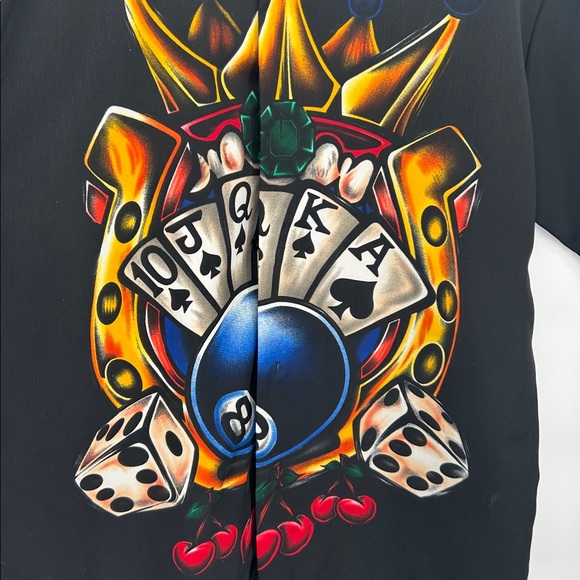 VINTAGE ACE POKER CROWN DICE EIGHTBALL BUTTON SHIRT MENS 38/40 - Picture 4 of 11